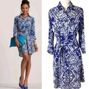Cabi Jewel Blue Print Shirt Dress Tunic Small
